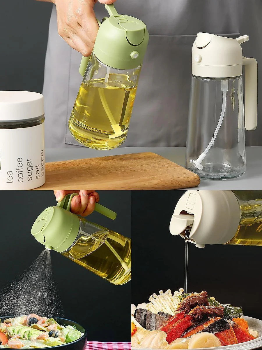 500ml 2-in-1 Olive Oil Sprayer & Dispenser Bottle – Glass Kitchen Bottle with Premium Nozzle for Air Fryer, Salad, BBQ, Roasting (Multicolor) - Urban Goods