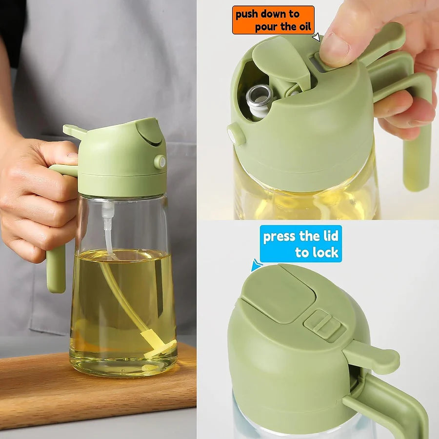 500ml 2-in-1 Olive Oil Sprayer & Dispenser Bottle – Glass Kitchen Bottle with Premium Nozzle for Air Fryer, Salad, BBQ, Roasting (Multicolor) - Urban Goods