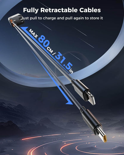 Retractable Car Charger, 120 W 4 in 1 Superfast Car Charger, Type C & USB Charging Ports - Urban Goods